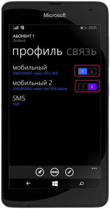 Установка предпочтения SIM-карты Абоненту 1 из меню Контакты