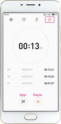 Меню секундомера в смартфоне Meizu